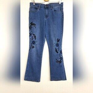 VENUS Blue Embroidered Flare Jeans